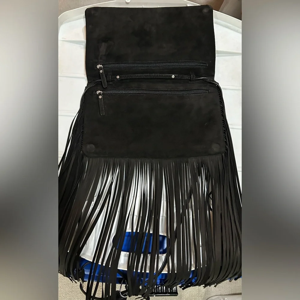 DANIER black suede crossbody/clutch fringe bag BNWT - Picture 3 of 4